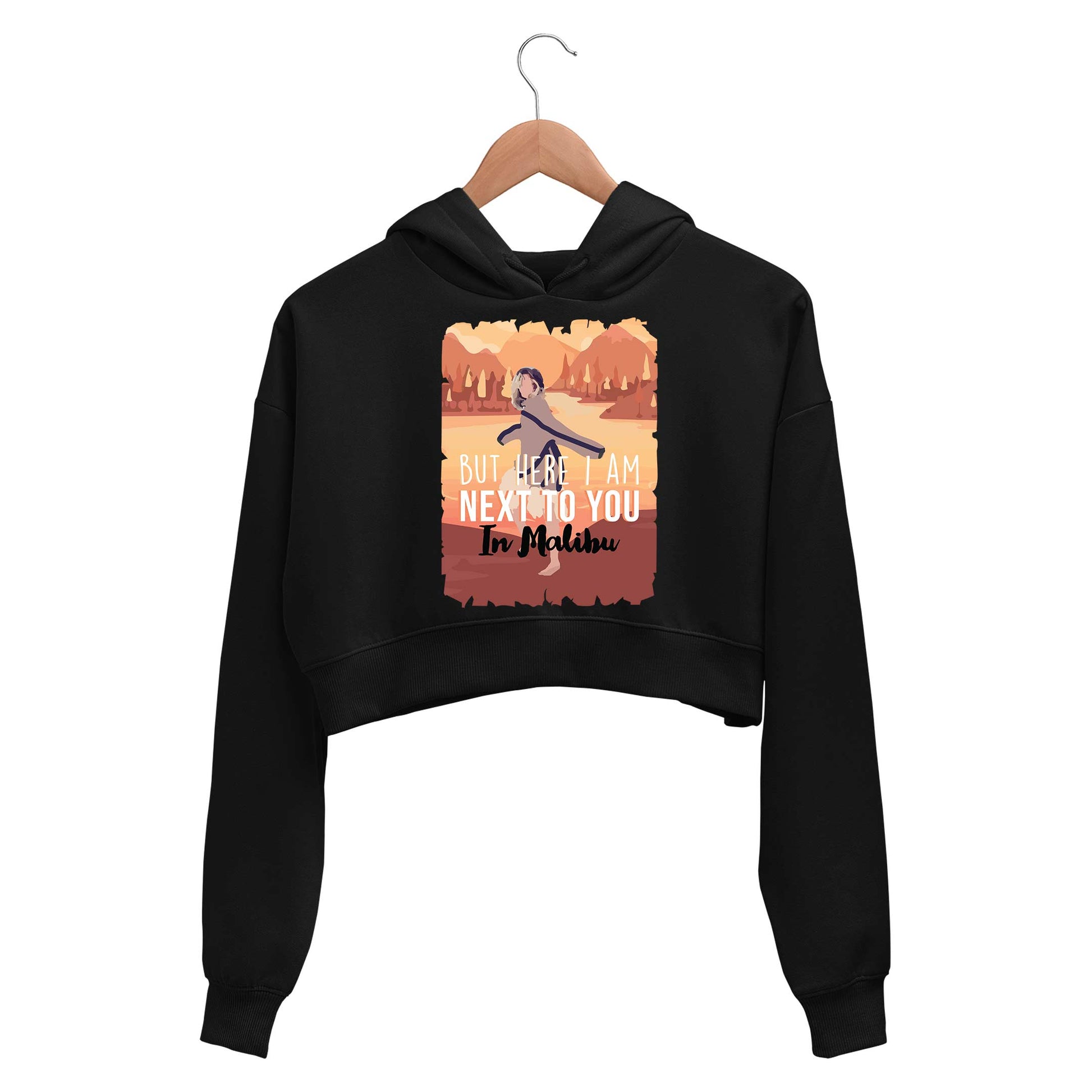 miley cyrus malibu crop hoodie hooded sweatshirt upper winterwear music band buy online india the banyan tee tbt men women girls boys unisex black but here i am next to you in malibu