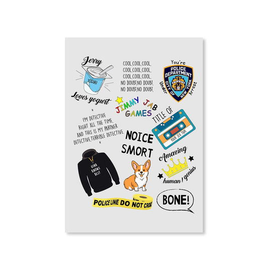 brooklyn nine-nine nine-nine doodle poster wall art buy online india the banyan tee tbt a4 detective jake peralta terry charles boyle gina linetti andy samberg merchandise clothing acceessories