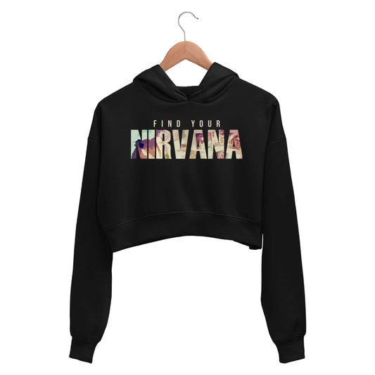 nirvana find your nirvana crop hoodie hooded sweatshirt upper winterwear music band buy online india the banyan tee tbt men women girls boys unisex black