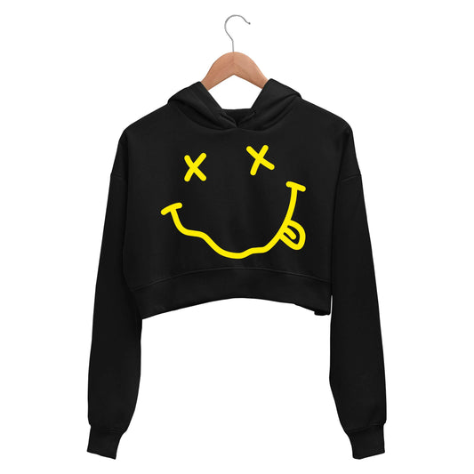 nirvana the grin crop hoodie hooded sweatshirt upper winterwear music band buy online india the banyan tee tbt men women girls boys unisex black