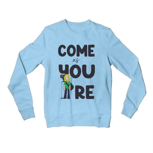 nirvana come as you are sweatshirt upper winterwear music band buy online india the banyan tee tbt men women girls boys unisex baby blue