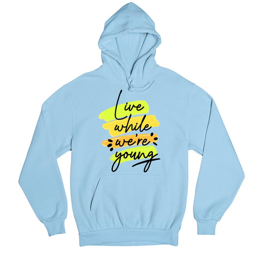 one direction live while we're young hoodie hooded sweatshirt winterwear music band buy online india the banyan tee tbt men women girls boys unisex baby blue