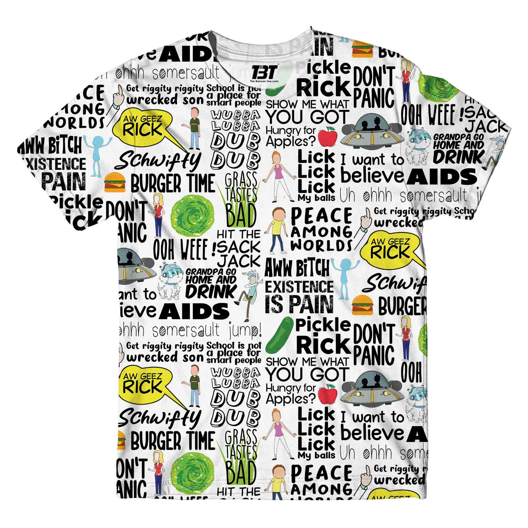 rick and morty aop t-shirt all over printed pattern aop t-shirt tv show netflix buy online india the banyan tee tbt men women girls boys unisex black