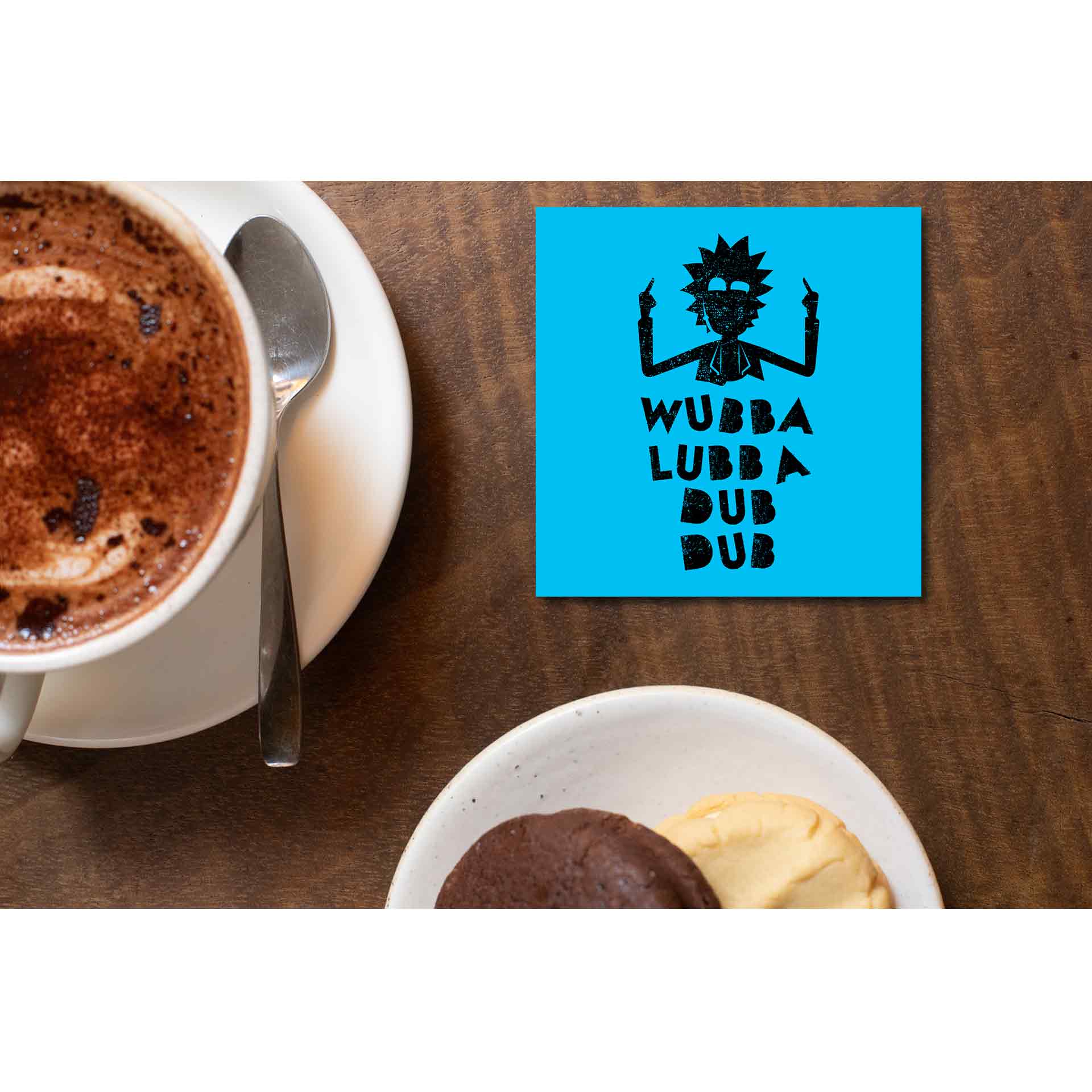 rick and morty wubba lubba dub dub coasters wooden table cups indian buy online india the banyan tee tbt men women girls boys unisex  rick and morty online summer beth mr meeseeks jerry quote vector art clothing accessories merchandise