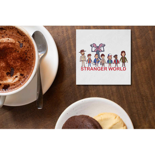 stranger things stranger world coasters wooden table cups indian tv & movies buy online india the banyan tee tbt men women girls boys unisex  stranger things eleven demogorgon shadow monster dustin quote vector art clothing accessories merchandise