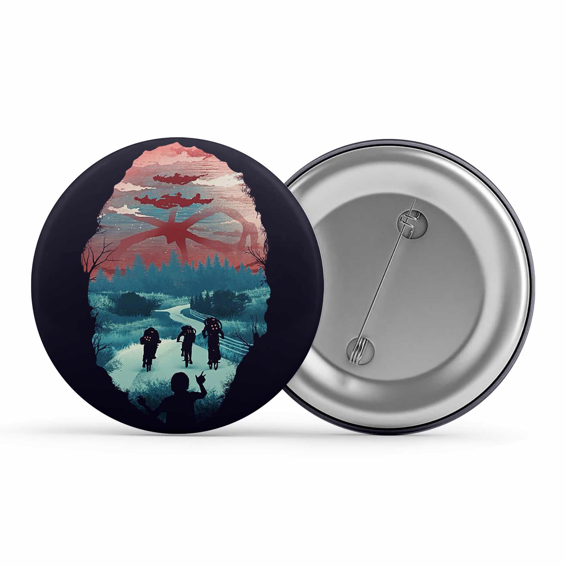 stranger things shadow monster badge pin button tv & movies buy online india the banyan tee tbt men women girls boys unisex  stranger things eleven demogorgon shadow monster dustin quote vector art clothing accessories merchandise