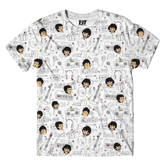 the beatles members cartoon aop t-shirt all over printed pattern aop t-shirt music band buy online india the banyan tee tbt men women girls boys unisex black