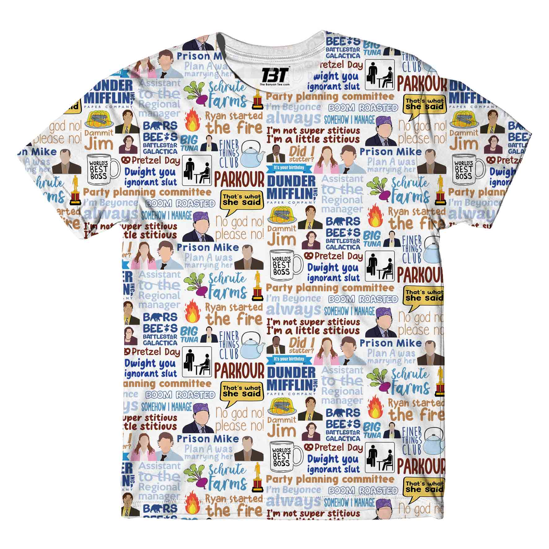 the office aop t-shirt all over printed pattern aop t-shirt tv show netflix buy online india the banyan tee tbt men women girls boys unisex black