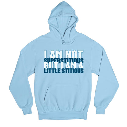 the office i am not superstitious i am a little stitious hoodie hooded sweatshirt winterwear tv & movies buy online india the banyan tee tbt men women girls boys unisex black - michael scott quote