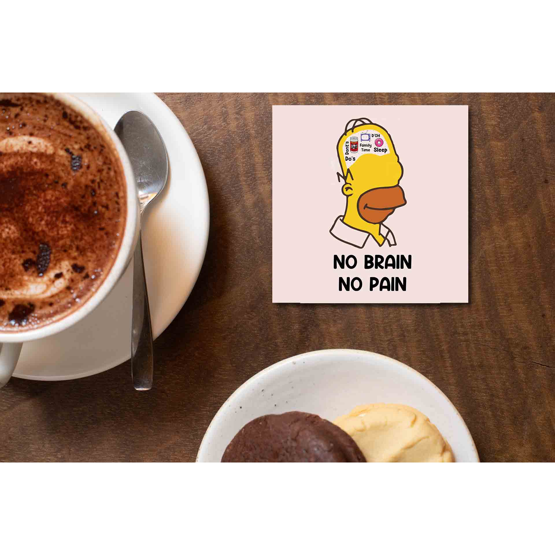 the simpsons no brain no pain coasters wooden table cups indian tv & movies buy online india the banyan tee tbt men women girls boys unisex  - homer simpson