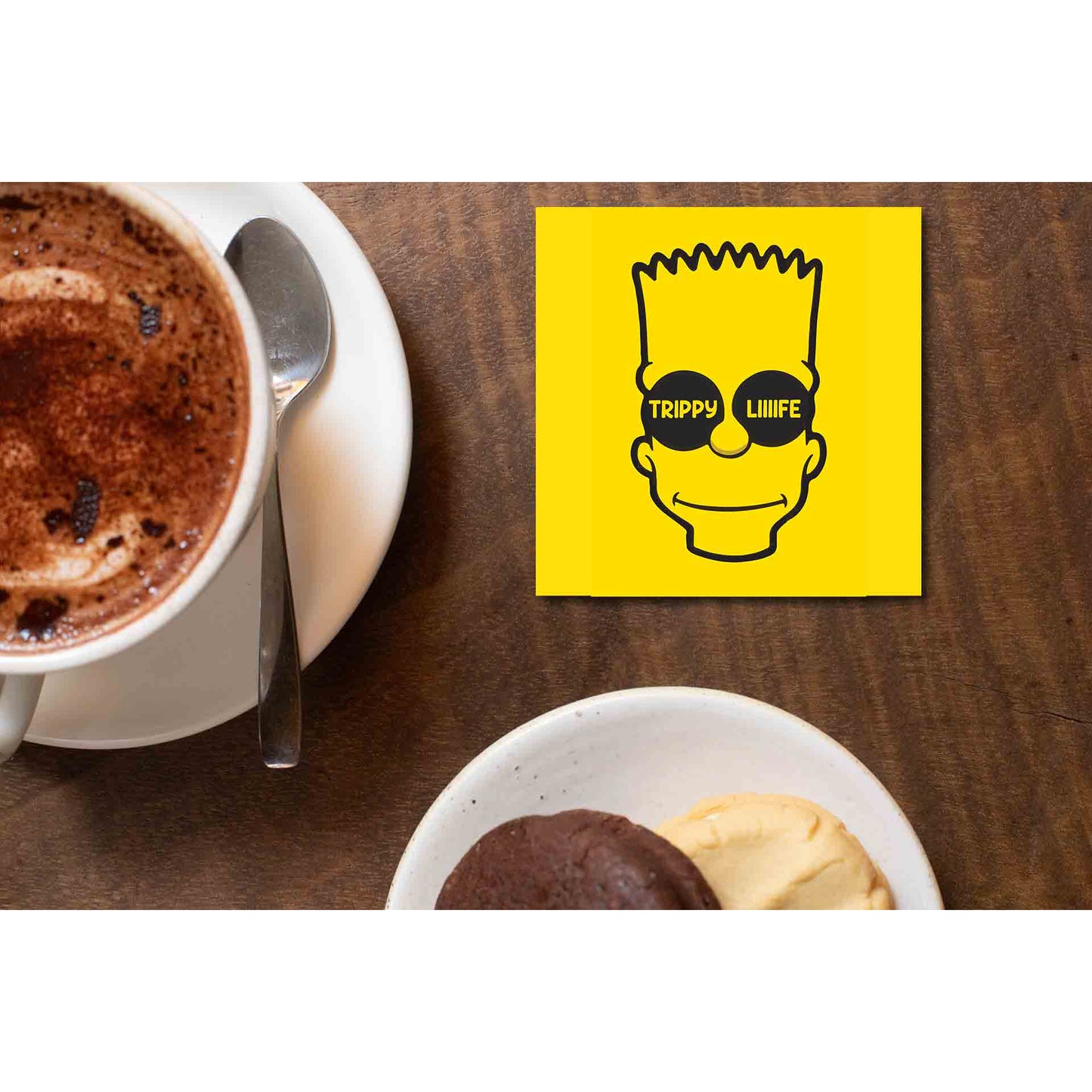 the simpsons trippy life coasters wooden table cups indian tv & movies buy online india the banyan tee tbt men women girls boys unisex  - bart simpson