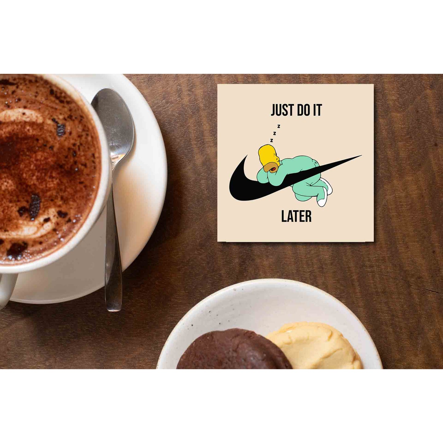 the simpsons just do it later coasters wooden table cups indian tv & movies buy online india the banyan tee tbt men women girls boys unisex  - homer simpson