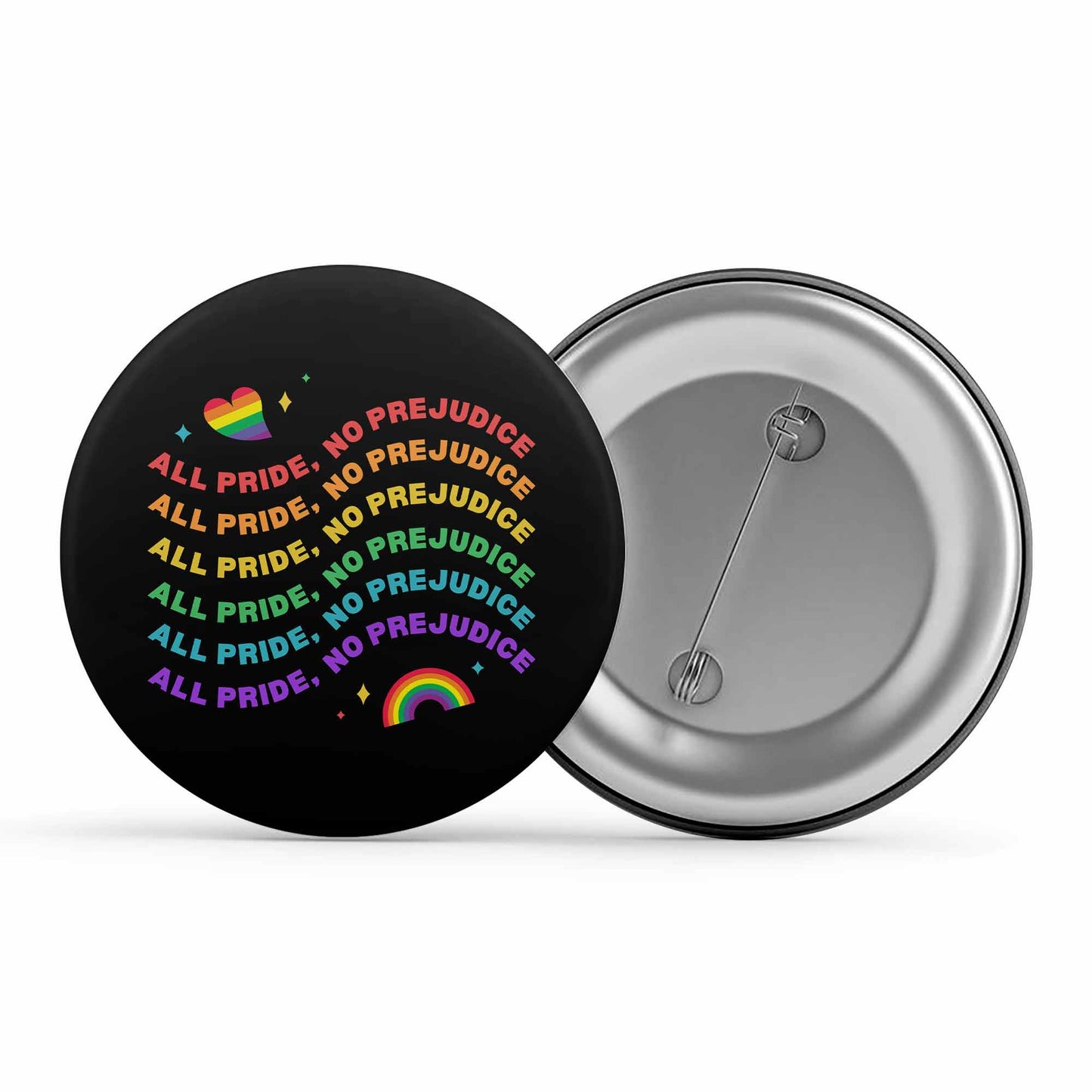 pride all pride no prejudice badge pin button printed graphic stylish buy online india the banyan tee tbt men women girls boys unisex  - lgbtqia+