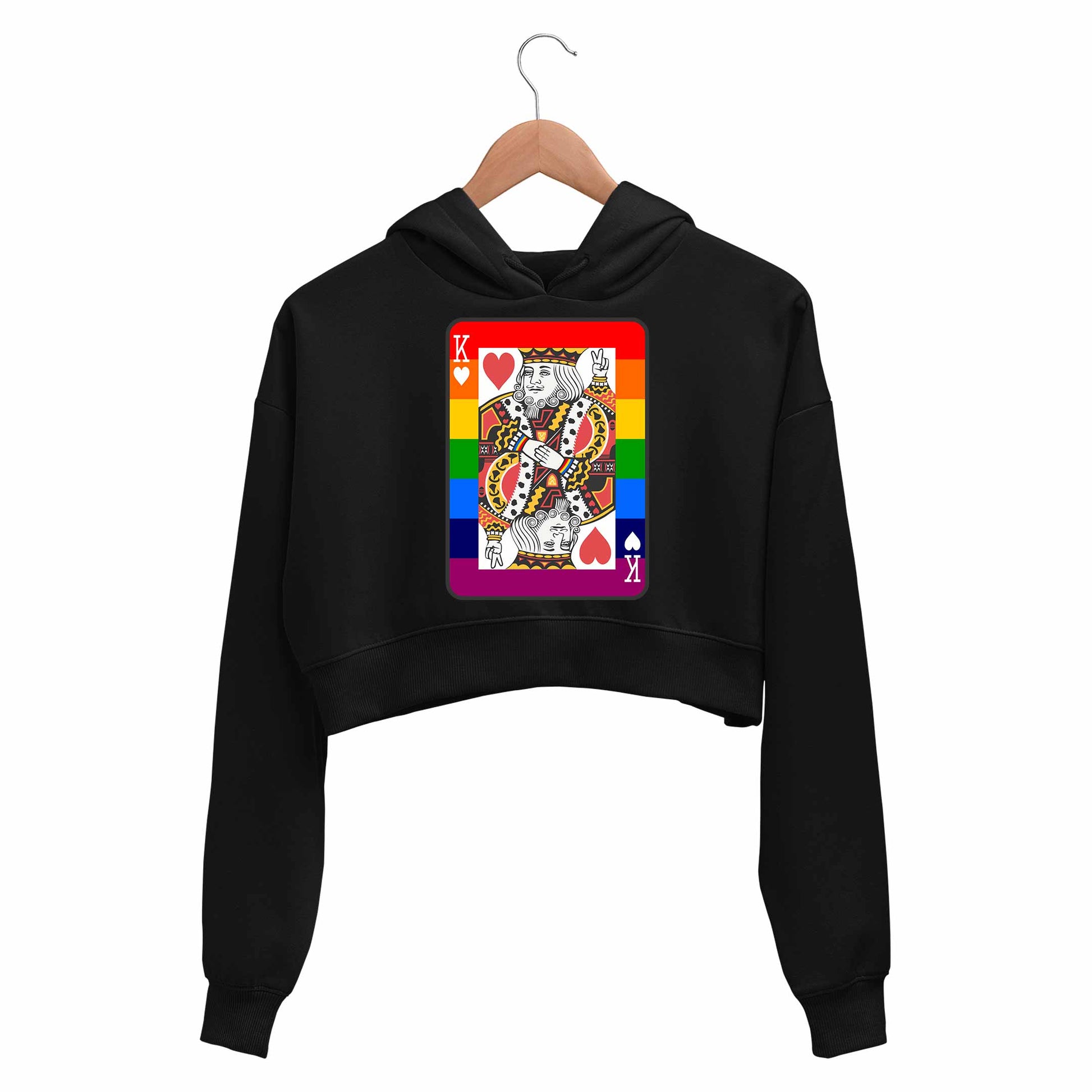 pride the king of hearts crop hoodie hooded sweatshirt upper winterwear printed graphic stylish buy online india the banyan tee tbt men women girls boys unisex black - lgbtqia+