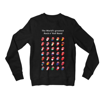 the rolling stones the world's greatest rock 'n roll band sweatshirt upper winterwear music band buy online india the banyan tee tbt men women girls boys unisex black