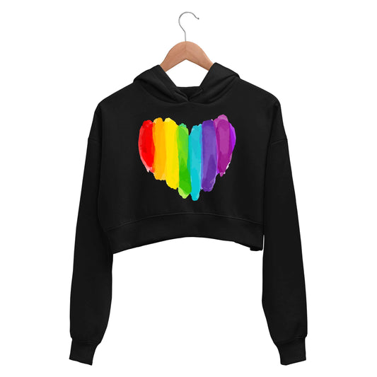 pride rainbow heart crop hoodie hooded sweatshirt upper winterwear printed graphic stylish buy online india the banyan tee tbt men women girls boys unisex black - lgbtqia+