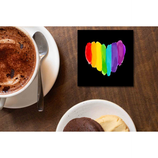 pride rainbow heart coasters wooden table cups indian printed graphic stylish buy online india the banyan tee tbt men women girls boys unisex  - lgbtqia+