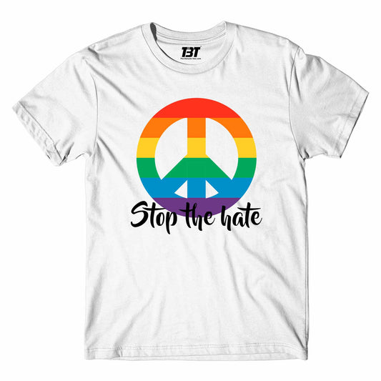 pride stop the hate t-shirt printed graphic stylish buy online india the banyan tee tbt men women girls boys unisex white - lgbtqia+