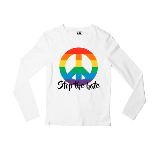 pride stop the hate full sleeves long sleeves printed graphic stylish buy online india the banyan tee tbt men women girls boys unisex white - lgbtqia+