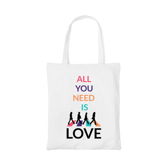 the beatles all you need is love tote bag hand printed cotton women men unisex