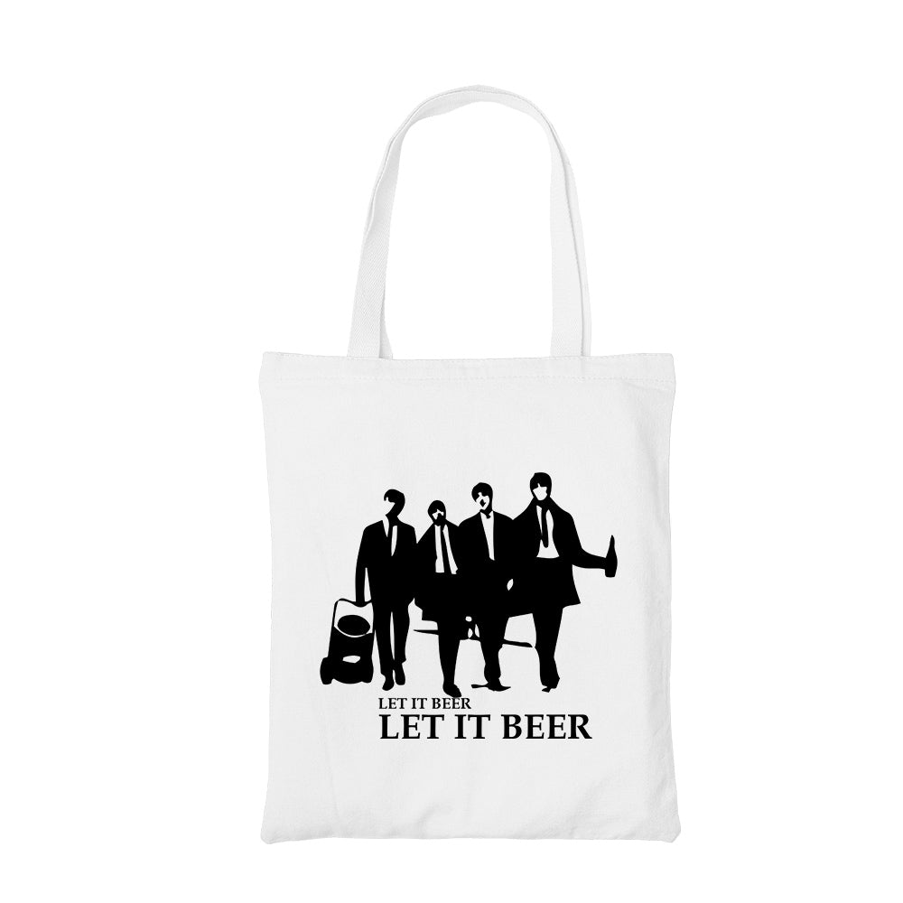 the beatles let it beer tote bag hand printed cotton women men unisex