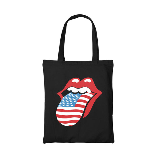 the rolling stones patriotic lips tote bag hand printed cotton women men unisex